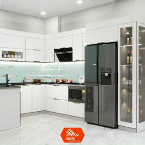 TỦ BẾP NHÔM KÍNH MÀU TRẮNG - LẮP TỦ BẾP BẾN TRE