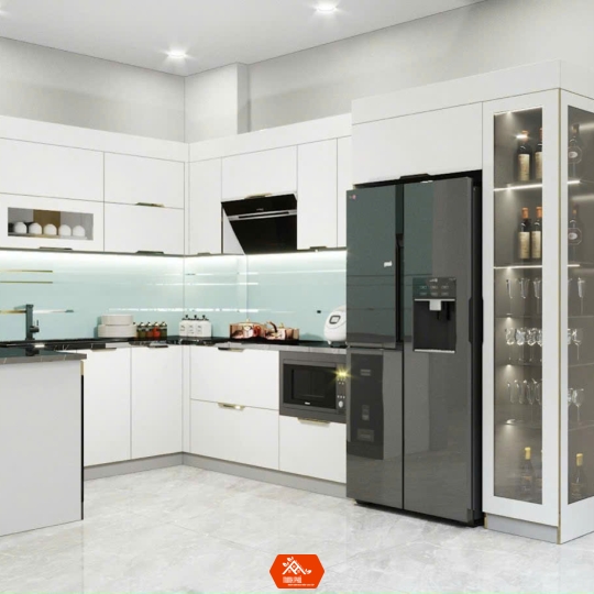 TỦ BẾP NHÔM KÍNH MÀU TRẮNG - LẮP TỦ BẾP BẾN TRE